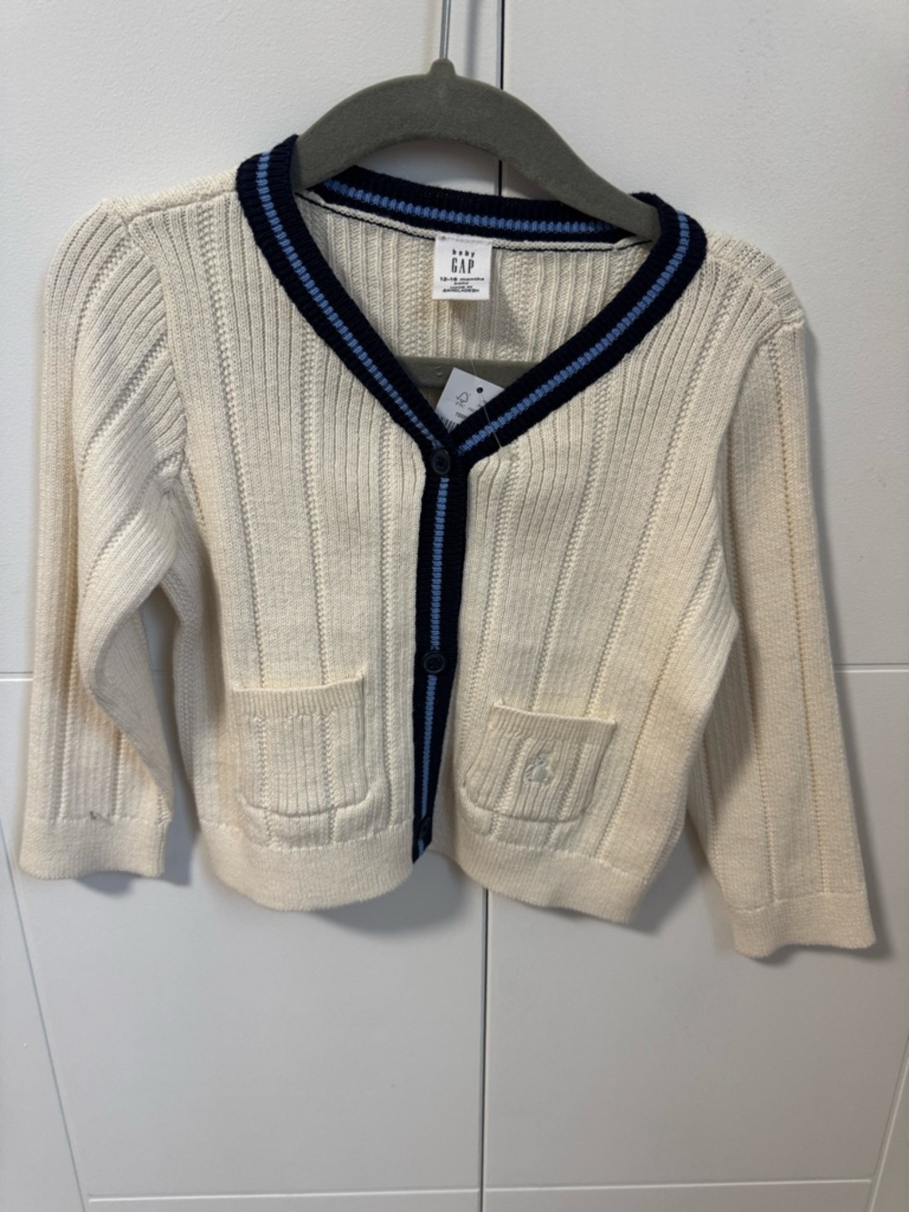 Baby GAP Cream Cardigan with Navy Trim